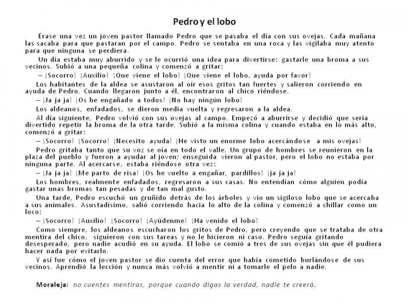 Imprimer Test: Pedro y el lobo (lengua - cuentos - ceipbjh)