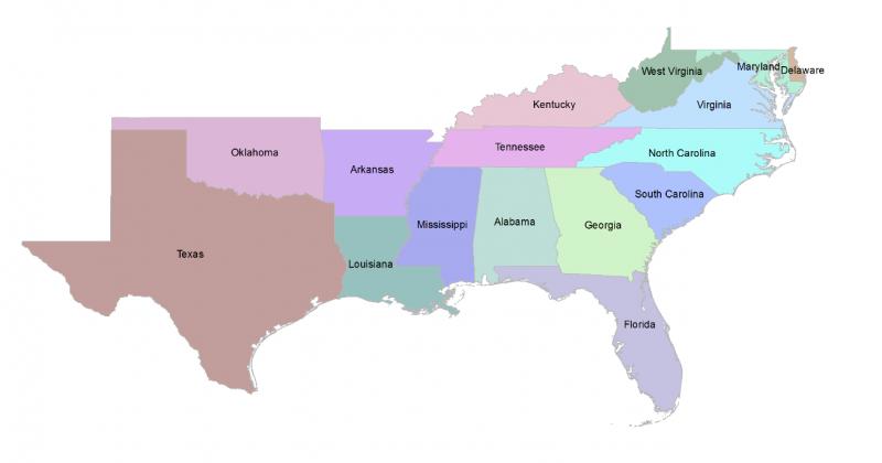 Southern States Map With Capitals